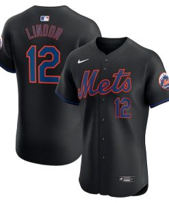 Alternative view of Francisco Lindor New York Mets Nike Alternate Elite Player Jersey - Black