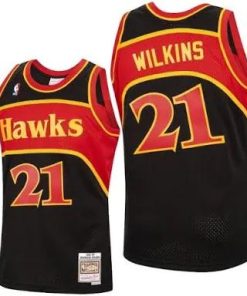 Alternative view of Dominique Wilkins Atlanta Hawks M &N Throwback Swingman Jersey - Black/Red/White