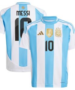 Alternative view of Lionel Messi Argentina National Team adidas Youth 2024 Home Replica Player Jersey - White/Blue