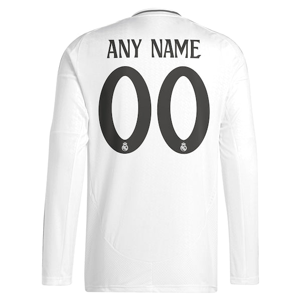 Los Merengues adidas 2024/25 Home Replica Custom Long Sleeve Jersey - White - Image 4