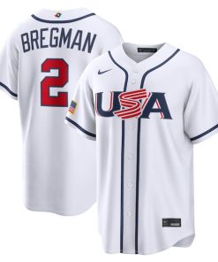 Alternative view of Alex Bregman USA Baseball Nike 2026 World Baseball Classic Home Stadium Jersey - White/Navy