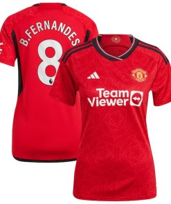 Bruno Fernandes Manchester United adidas Women's 2023/24 Home Replica Player Jersey - Red/Green