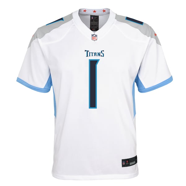 Cameron Ward Tennessee Titans Nike Youth White Game Jersey - White/Light Blue - Image 3