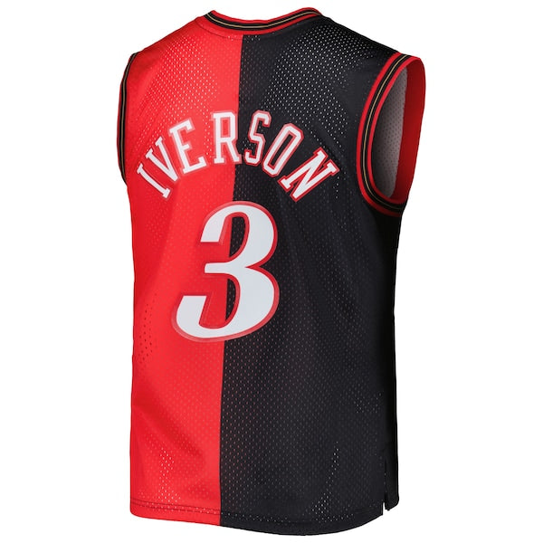 Allen Iverson Philadelphia 76ers Hardwood Classics 2000/01 Split Swingman Jersey - Black/Red - Image 3