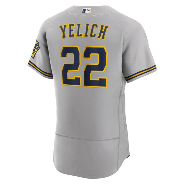 Christian Yelich Milwaukee Brewers Nike Road Authentic Player Logo Jersey - Gray - Image 3