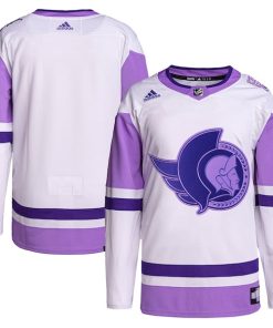 Ottawa Senators adidas Hockey Fights Cancer Primegreen Authentic Blank Practice Jersey - White/Purple
