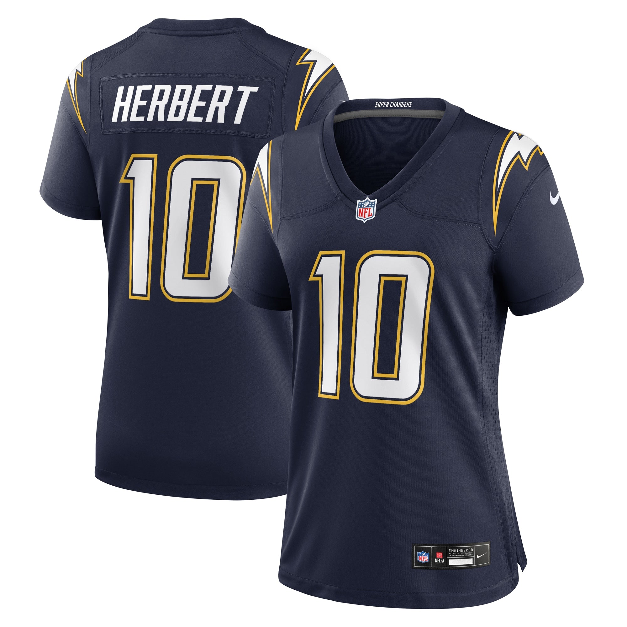 Justin Herbert Los Angeles Chargers Nike Women's Alternate Charger Power Game Jersey - Gold/Navy - Image 5