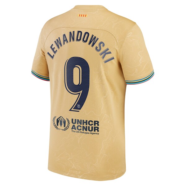 Robert Lewandowski Barcelona Nike 2022/23 Away Replica Player Jersey - Gold - Image 3