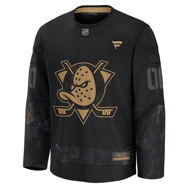 Anaheim Ducks 2024 Military Appreciation Personalized Long Sleeve Practice Jersey - Black - Image 2