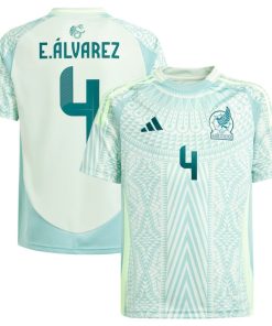 Alternative view of Edson Alvarez Mexico National Team adidas Youth 2024 Away Replica Player Jersey - Green/Burgundy