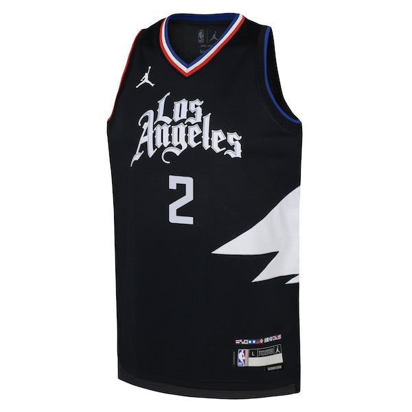 Kawhi Leonard LA Clippers Jordan Brand Youth Swingman Jersey - Statement Edition - Black - Image 2
