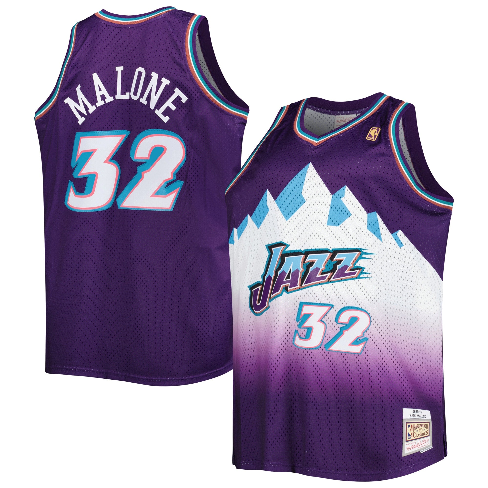 Karl Malone Utah Jazz 1996/97 Big & Tall Hardwood Classics Swingman Jersey - White/Purple - Image 5